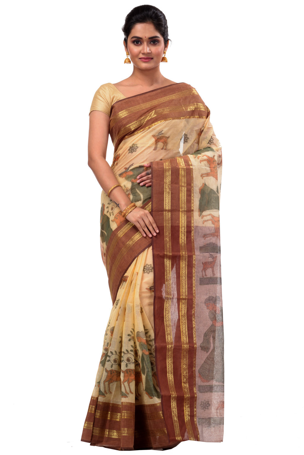 Brown Pure Cotton Sakuntala Tant Saree Print (2231)